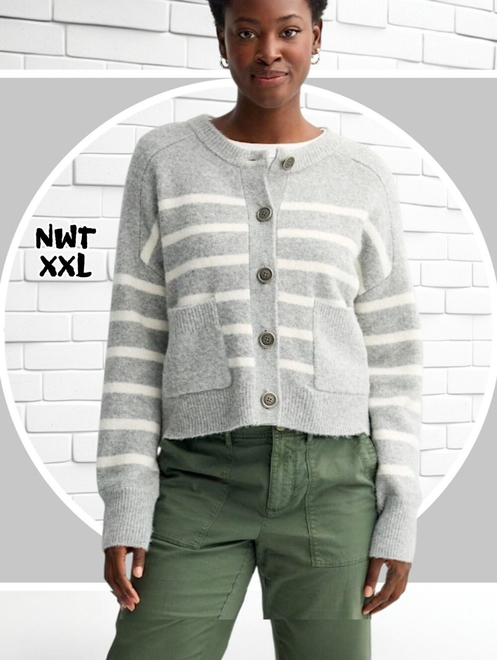 NWT Boxy Button Front Cardigan Sweater w 2 Box Pockets XXL